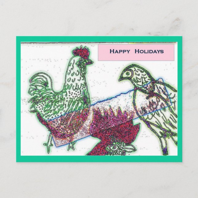 Festiva Postal de Navidades de la Alegría de Pollos (Anverso)