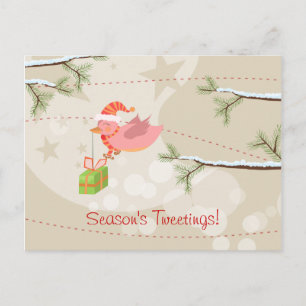 Festiva Postal de Navidades de pájaro de nieve
