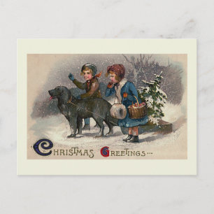 Festiva Postal de Navidades de "Perro que tira al trineo"