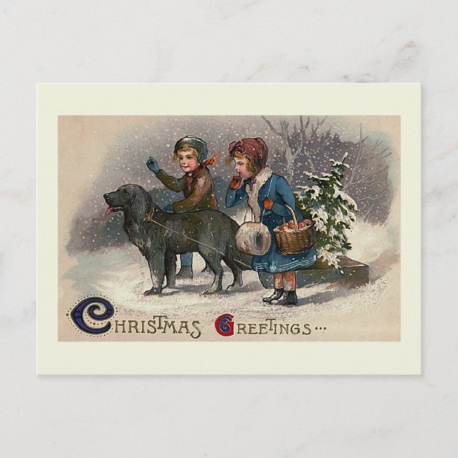 Festiva Postal de Navidades de "Perro que tira al trineo" (Anverso)