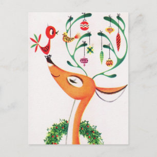 Festiva postal de Navidades de renos retro vintage