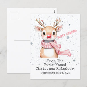 Festiva Postal de Navidades de renos rosados