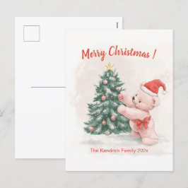 Festiva Postal de Navidades retro de osito rosado