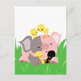 Festiva Postal de porcino de Pascua y pollitos