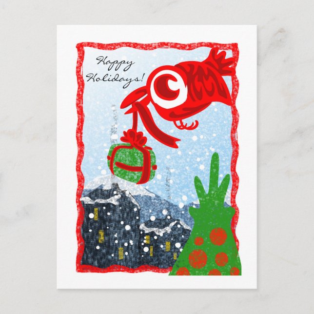 Festiva Postal de regalo de pájaro rojo (Anverso)