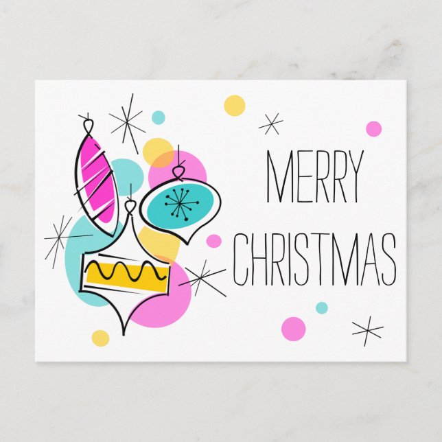 Festiva Postal de Retro Tree Baubles Group Navidades (Anverso)