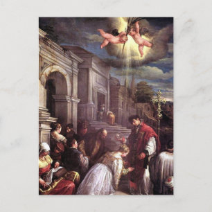 Festiva postal de San Valentín bautizando a Santa Lucía