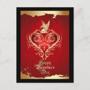 Festiva Postal de San Valentín Real Rojo y Oro