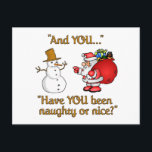 Festiva Postal de Santa y Snowman - personalizar<br><div class="desc">¿Ha sido malo o agradable? Ver mi tienda para más artículos con esta impresión.</div>
