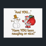 Festiva Postal de Santa y Snowman - personalizar<br><div class="desc">¿Ha sido malo o agradable? Ver mi tienda para más artículos con esta impresión.</div>