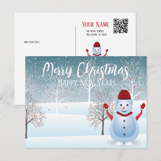 Festiva Postal de Snowman para Navidades de invierno (Anverso / Reverso)