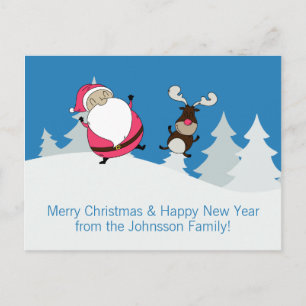 Festiva Postal de texto de personalizado de renos y Santa 