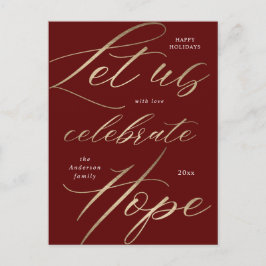 Festiva postal de vacaciones de la escritura de oro de la 