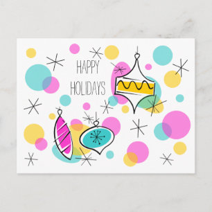 Festiva postal de vacaciones de los baubles de árbol retro