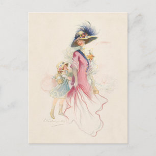 Festiva Postal de vacaciones de madre e hija victorianas s