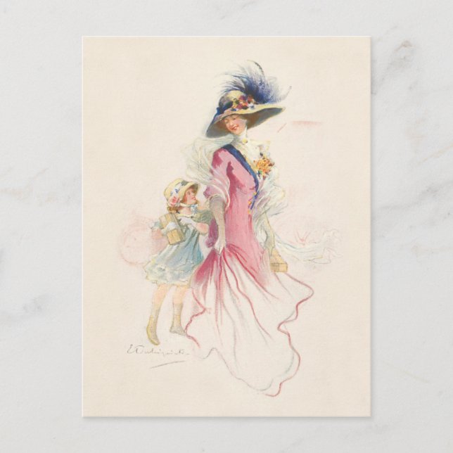 Festiva Postal de vacaciones de madre e hija victorianas s (Anverso)