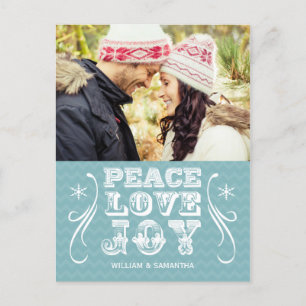 Festiva Postal de vacaciones de Peace Love Joy Blue Chevro