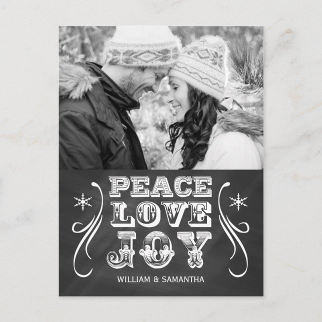 Festiva Postal de vacaciones de Peace Love Joy Chalkboard (Anverso)