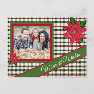 Festiva Postal de vacaciones Red and Green Plaid Poinsetti