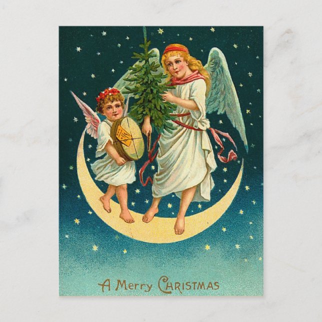 Festiva Postal de vintage Christmas Angels (Anverso)