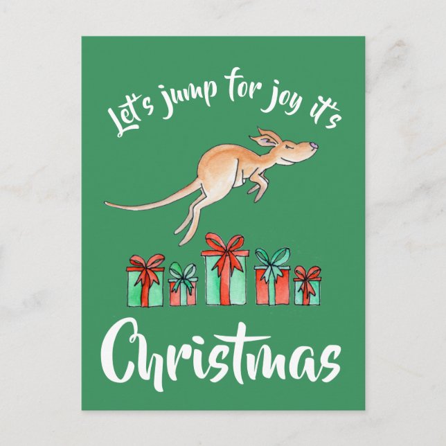 Festiva Postal de Whimsy art kangaroo salta a Navidades (Anverso)