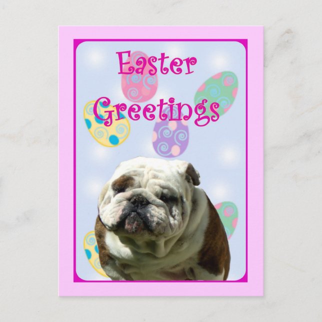 Festiva Postal del bulldog de los saludos de Pascua (Anverso)