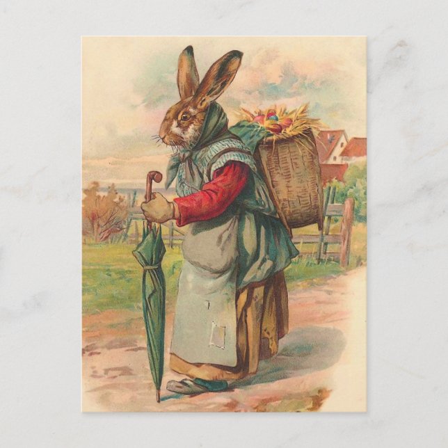 Festiva Postal del conejito de pascua del vintage (Anverso)