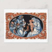 Postal del navidad: Maria, Jesús y pastores