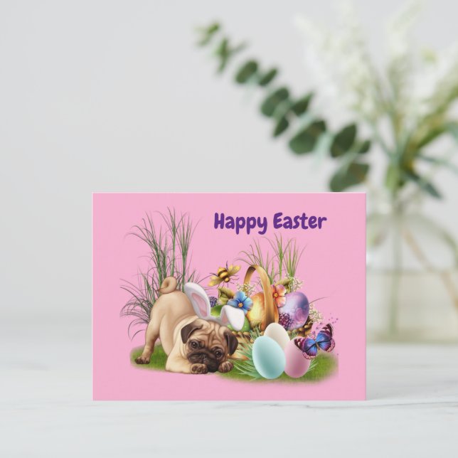 Festiva postal del perro del pub feliz de Pascua (Anverso de pie)
