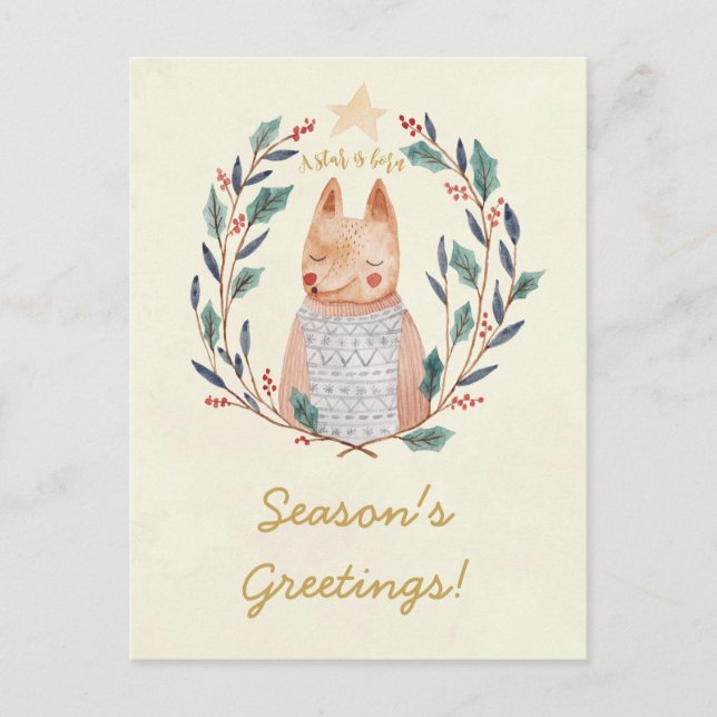 Festiva Postal del zorro de la guirnalda del acebo de las (Anverso)