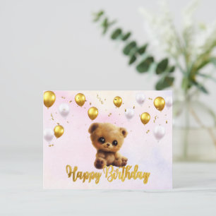Festiva Postal "Feliz cumpleaños" con un oso de peluche.