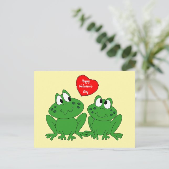 Festiva Postal feliz Día de San Valentín de ranas (Anverso de pie)