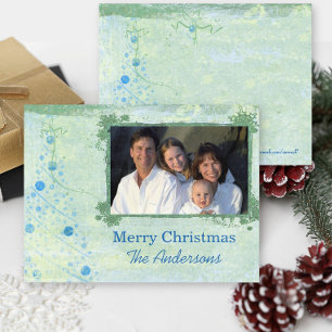 Festiva Postal fotográfica Blue Modern Christmas Tree Fami