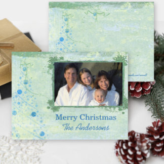 Festiva Postal fotográfica Blue Modern Christmas Tree Fami