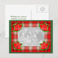 Postal fotográfica de campanas rojas de Navidades