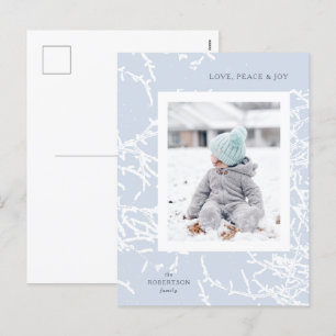 Festiva Postal fotográfica de las ramas nevadas azul y bla