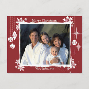 Festiva Postal fotográfica familiar de Navidades rojos mod