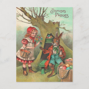 Festiva Postal francesa vintage para conejito de Pascua