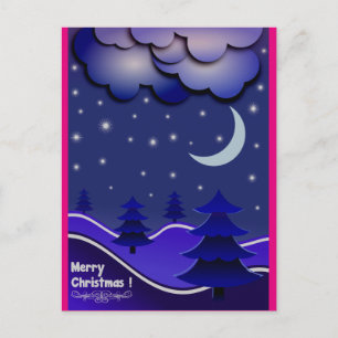 Festiva Postal inusual azul, rosa caliente y Navidades púr