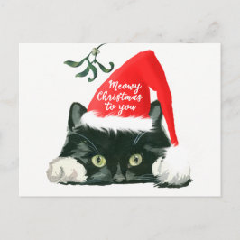 Festiva postal meowy del gorra de santa del gato del día