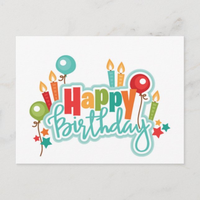 Festiva Postal navideña feliz cumpleaños con globos (Anverso)