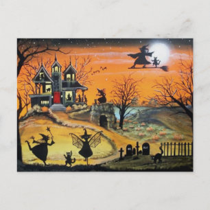 Festiva Postal navideña feliz paisaje de Halloween