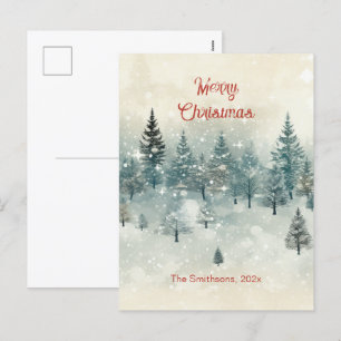 Festiva Postal navideña vintage con palmeras nevadas