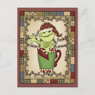 Festiva Postal para café de vacaciones de navidades Frog