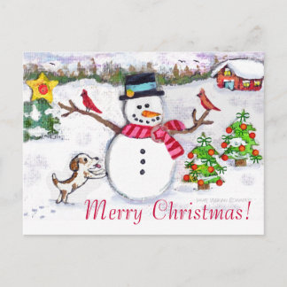 Festiva Postal para Navidades de invierno de muñecos de ni