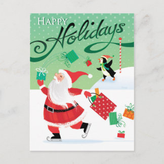 Festiva Postal patinadora linda de Santa buenas fiestas