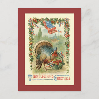 Festiva Postal patriótica vintage de acción de gracias