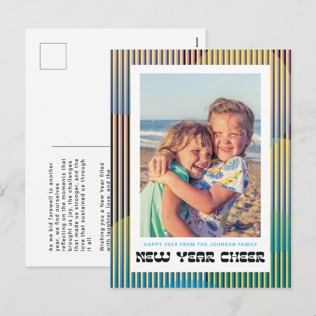 Festiva Postal retro de la foto de la alegría del año nuev (Anverso / Reverso)