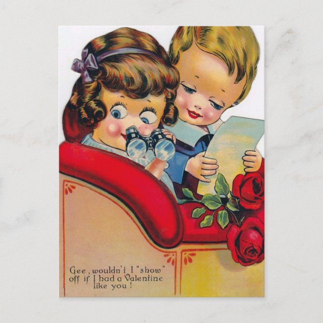 Festiva Postal retro vintage de San Valentín (Anverso)