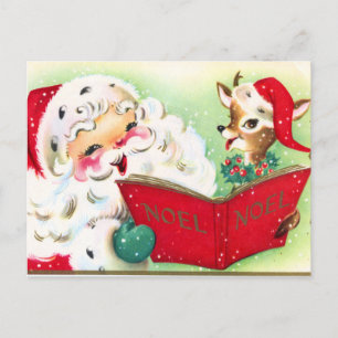 Festiva postal retro vintage navideña Santa Holiday